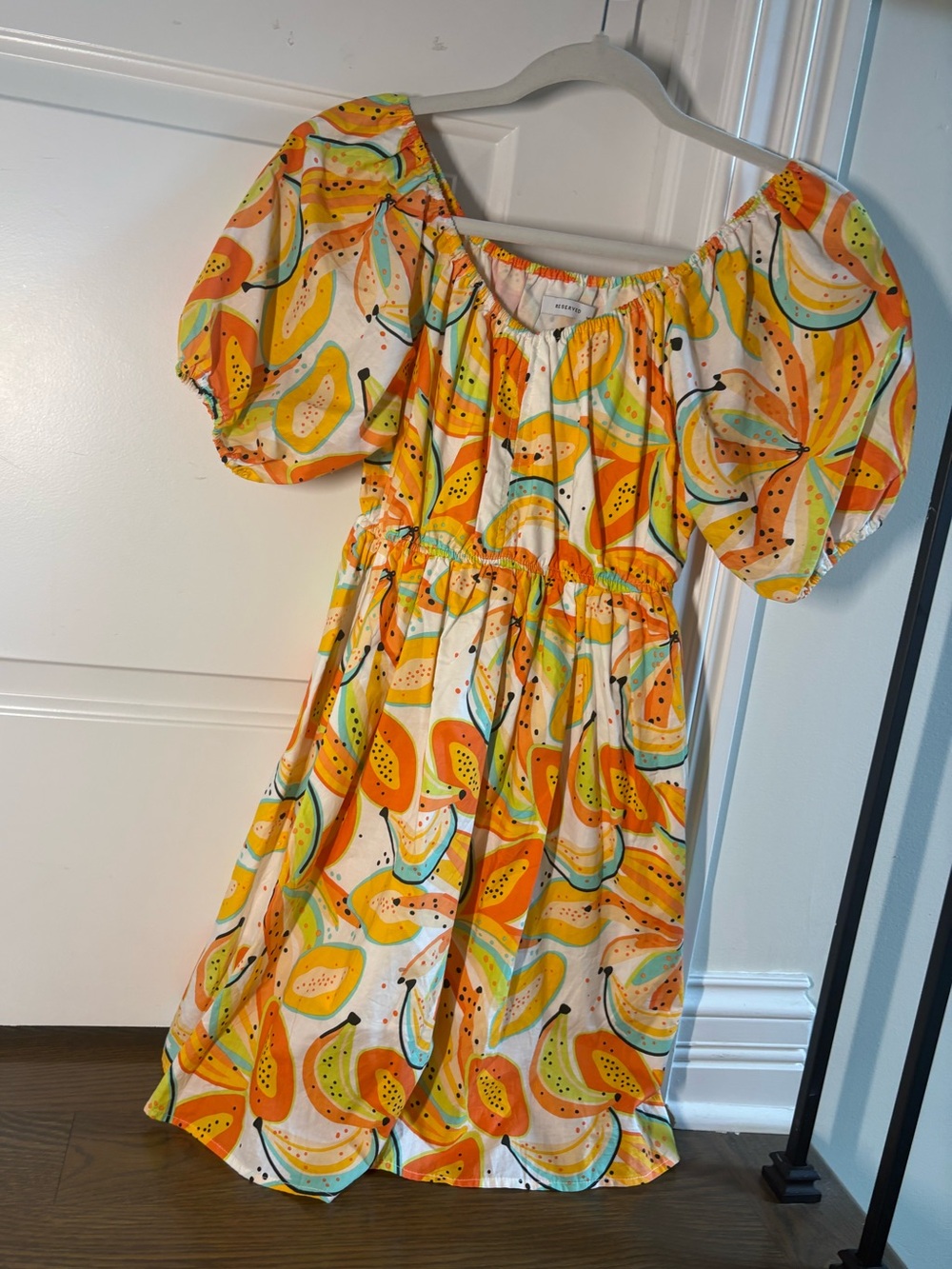 Reserved Girls' Yellow Orange Fruit-Print Papaya Puff Sleeve Dress